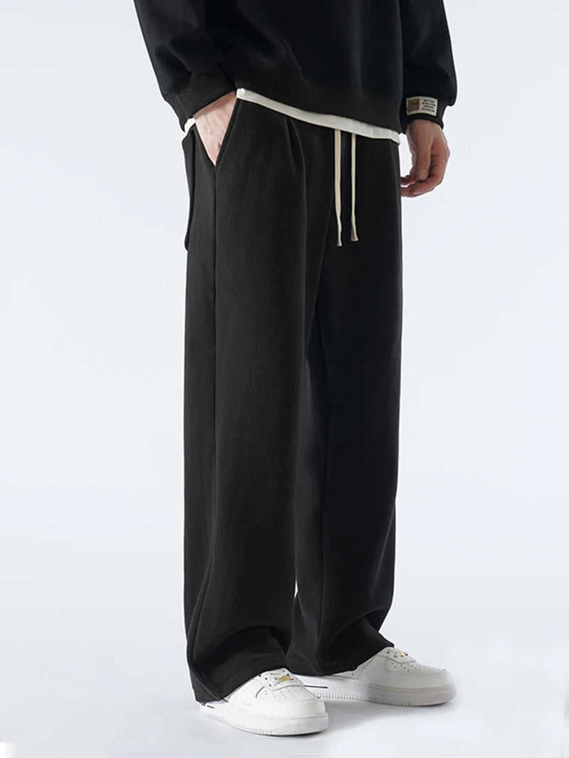 Men's Winter Fleece-Lined Sweatpants - Korean Fashion Thick Warm Wide Leg Casual Trousers