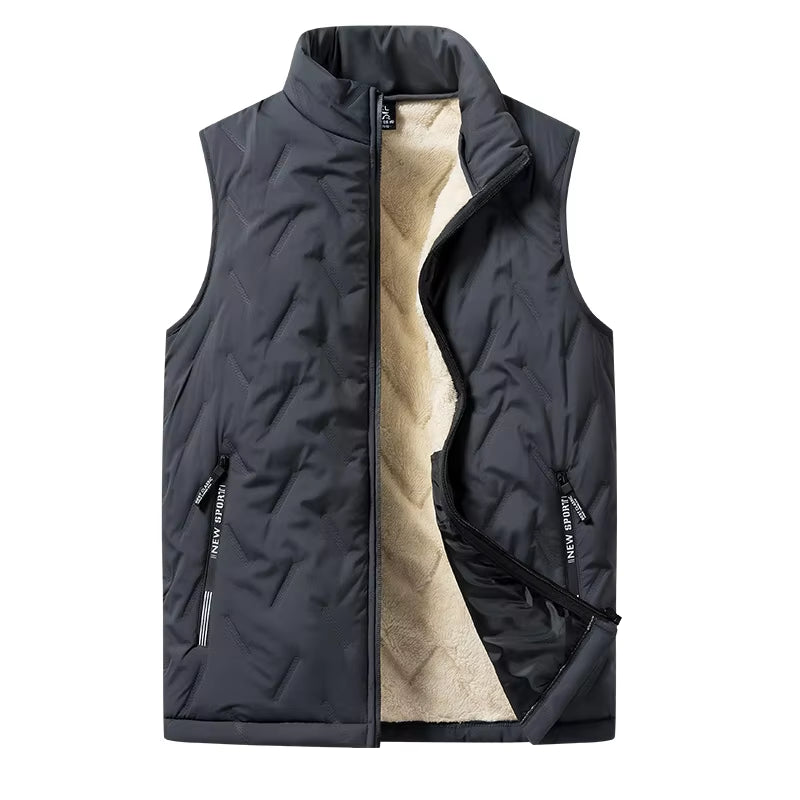 Men's Cotton Vest Jacket for Autumn and Winter - Casual Multifunctional Plus Size Warm Sleeveless Top with Standing Collar