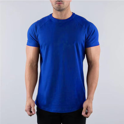 Men's Cotton O-Neck Short Sleeve Gym T-Shirt for Summer Fitness and Bodybuilding