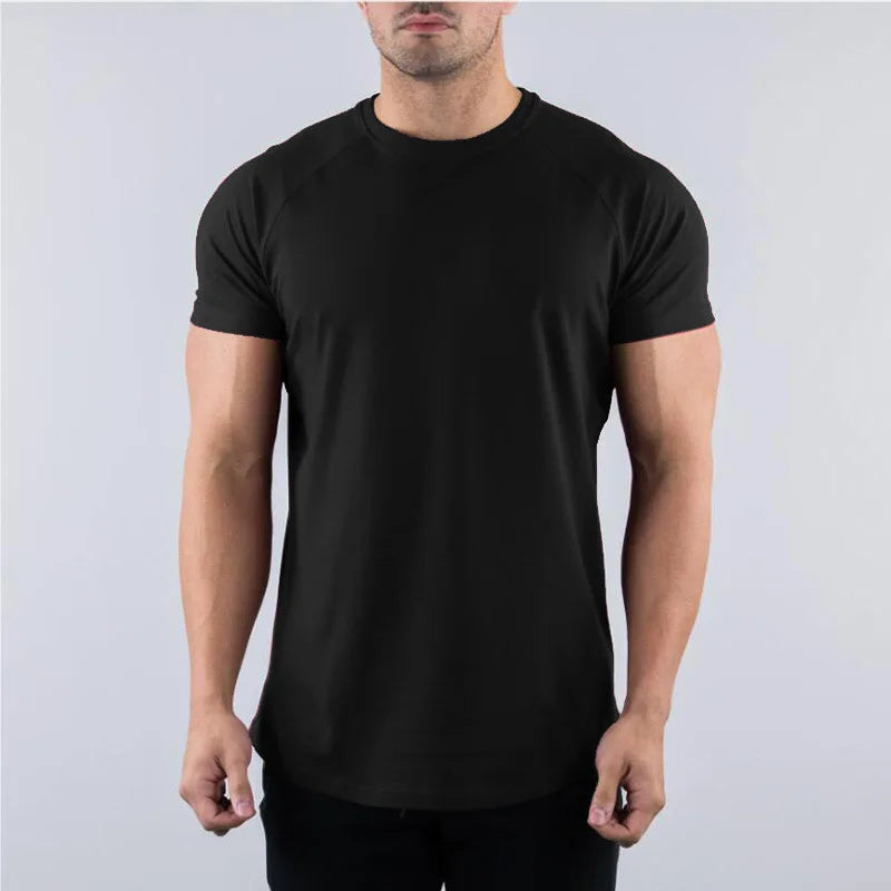 Men's Cotton O-Neck Short Sleeve Gym T-Shirt for Summer Fitness and Bodybuilding