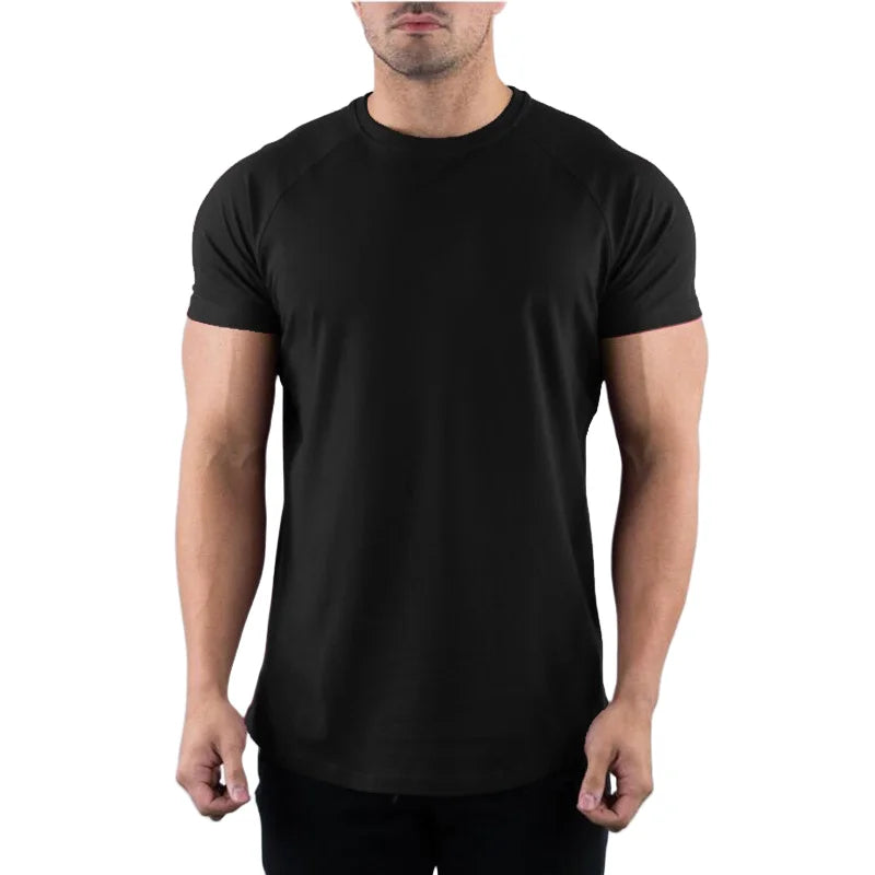 Men's Cotton O-Neck Short Sleeve Gym T-Shirt for Summer Fitness and Bodybuilding