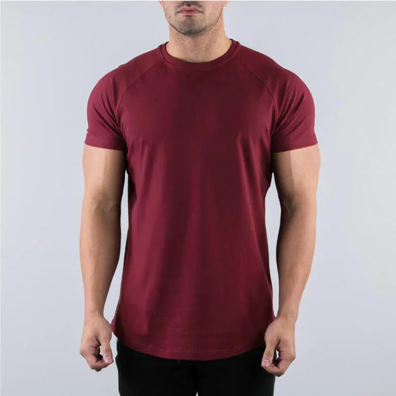 Men's Cotton O-Neck Short Sleeve Gym T-Shirt for Summer Fitness and Bodybuilding