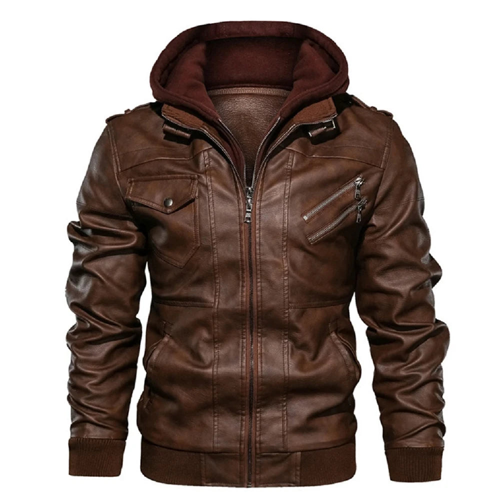 Men's Leather Motorcycle Jacket - Autumn Casual Biker Coat in PU Leather, EU Size SA722